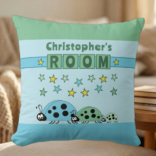 Coussin Chambre d'enfant coccinelles ajoutez un nom bleu v