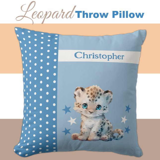 Coussin Chambre pour enfants ajouter nom mignon léopard bl (Créateur téléchargé)