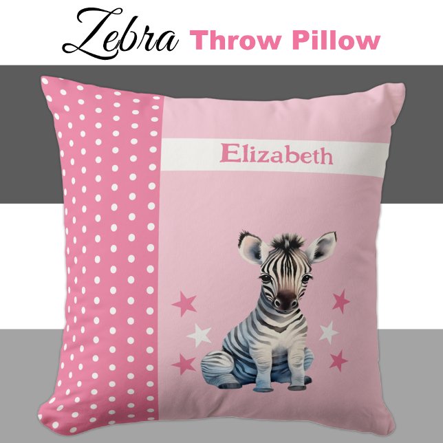 Coussin Chambre pour enfants ajouter nom mignon zèbre rose (Créateur téléchargé)