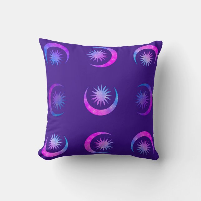 Coussin Chambre Zen Violet Indigo Pourpre Lune & Soleil (Recto)