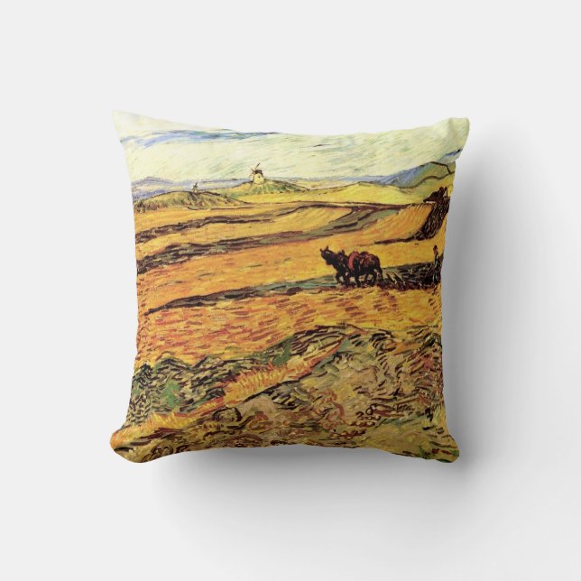Coussin Champ avec Plowman et Mill par Vincent van Gogh (Recto)