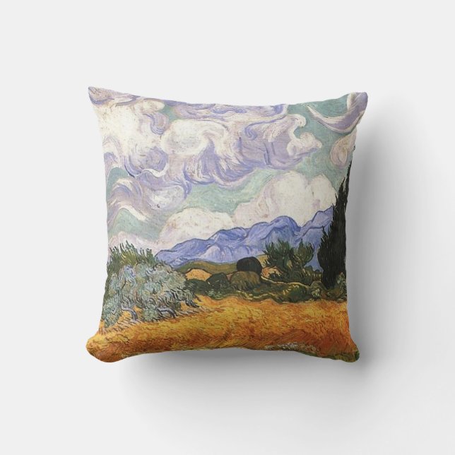 Coussin Champ de blé avec Cypress par Van Gogh. (Recto)
