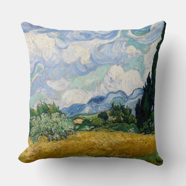 Coussin Champ de blé réversible Van Gogh avec Cyprès (Recto)