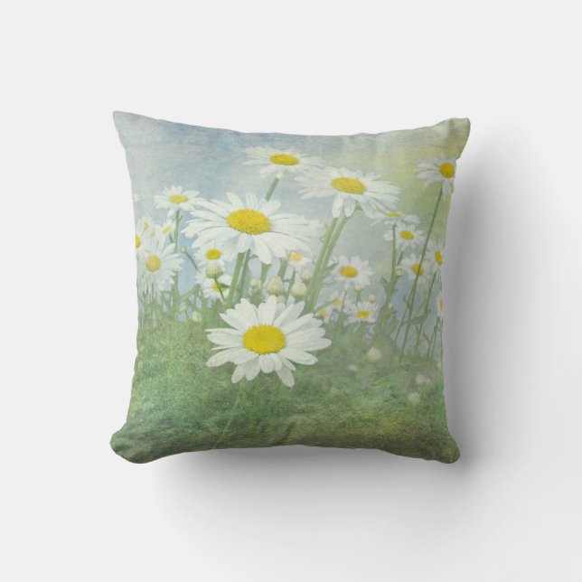 Coussin Champ de marguerite blanc sauvage (Recto)
