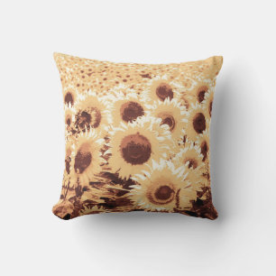 Coussin Champ de tournesol - teinte sépia, chameau et brun