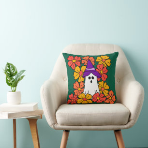 Coussin Champ fleur de fantôme d'Halloween mignon