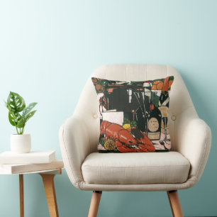 Coussin Champagne au homard vintage ; Fête élégante chic