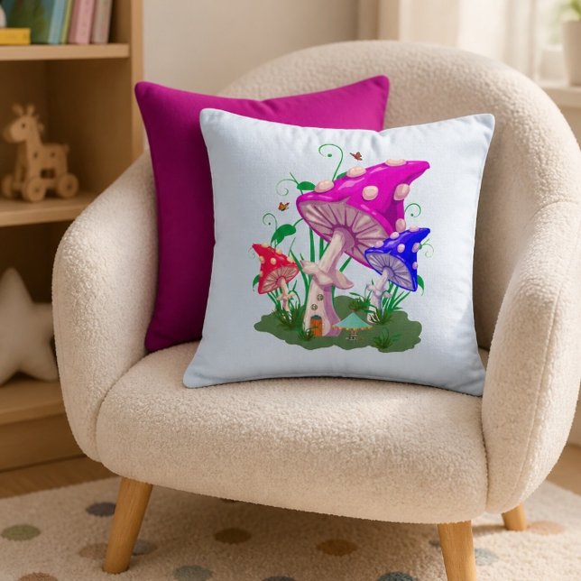 Coussin Champignon Coloré | Bleu Clair  (Créateur téléchargé)