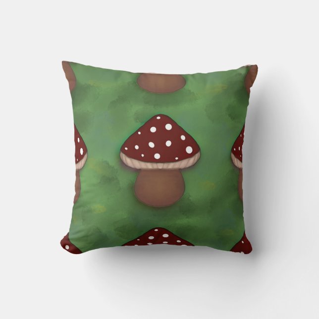 Coussin Champignon Fée - vert et rouge   (Recto)
