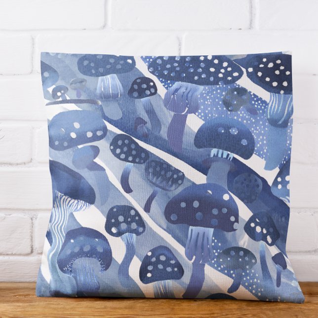 Coussin Champignons champignons Tabourets abstraits bleus  (Créateur téléchargé)