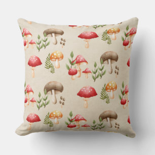 Coussin Champignons et feuillage forestier