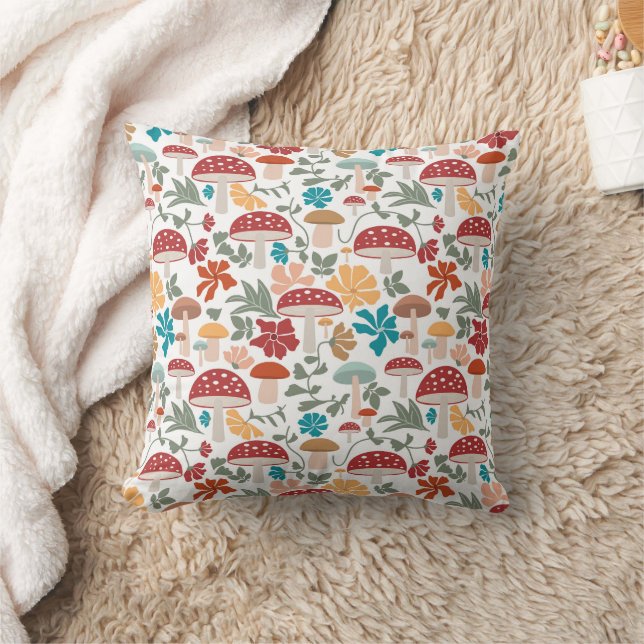 Coussin Champignons et fleurs du milieu du siècle moderne  (Couverture)