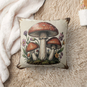 Coussin Champignons et Fleurs Rétro Vibes Vintage