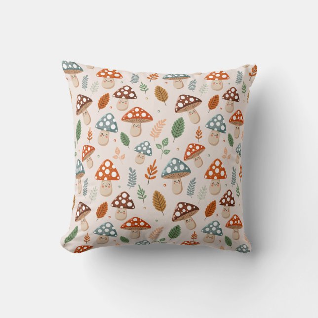 Coussin Champignons, Feuillage d'automne, Nature Patten (Recto)