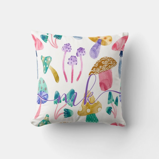 Coussin Champignons mignons à l'aquarelle (Recto)