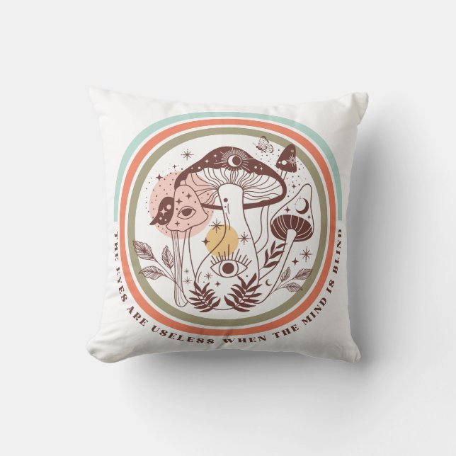 Coussin Champignons mystiques Boho (Recto)
