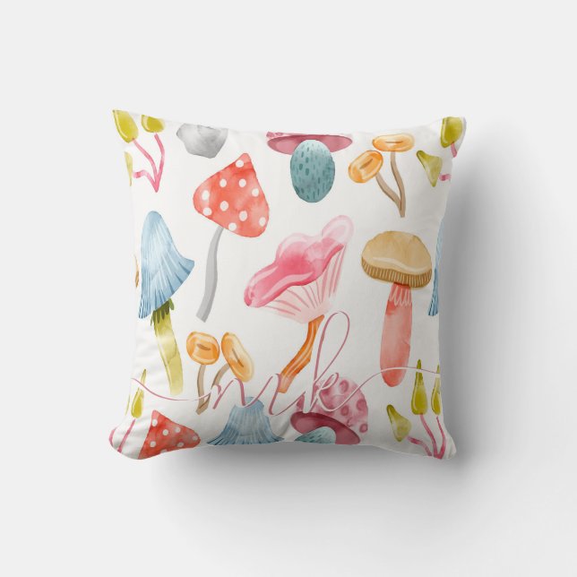 Coussin Champignons pastel à l'aquarelle (Recto)