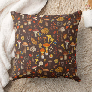 Coussin Champignons sauvages sur brun