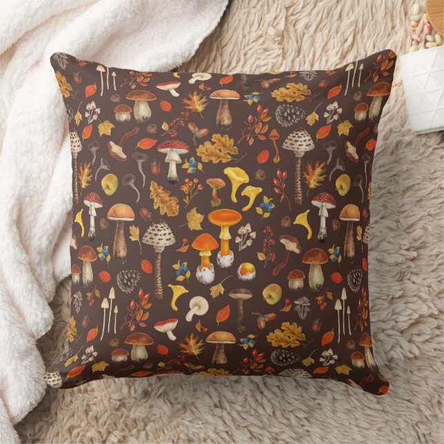 Coussin Champignons sauvages sur brun (Couverture)