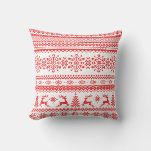 Coussin Chandail de Noël rouge brun motif monogramme