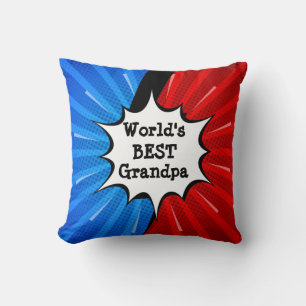 Coussin Changer de nom Worlds Best Grand-Père Rouge Bleu B