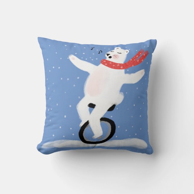 Coussin Chant d'ours polaire et équitation Monocycle neige (Recto)