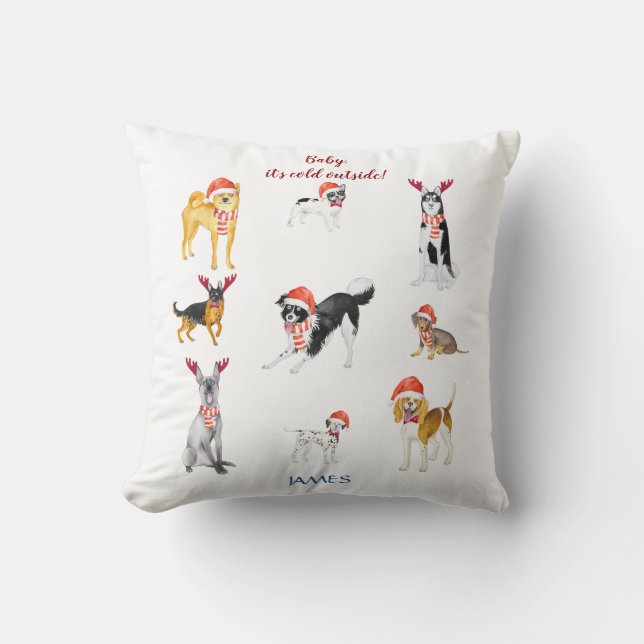 Coussin Chapeau de Noël doux Chiens Monogramme (Recto)