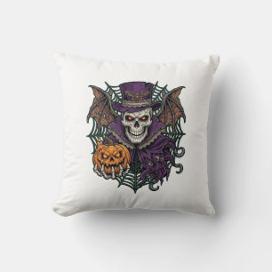 Coussin Chapeau Haut de Forme Crâne de Halloween Ailes de