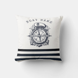 Coussin Chapeau Marin, Ancre, Roue Rayures Bleu Marine