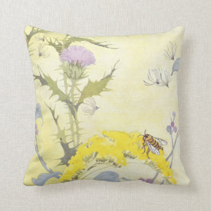 Coussin Chardon et abeille sur l'or