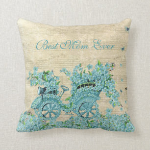 Coussin Chariot vintage de fleur - la meilleure maman