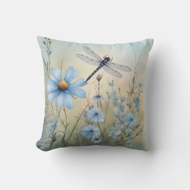 Coussin Charisme des libellules | Fleur sauvage aquarelle (Recto)
