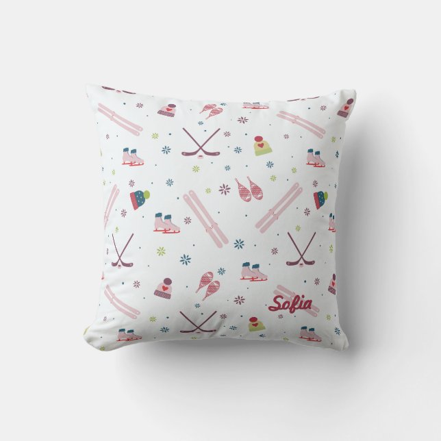 Coussin Charmant sports d'hiver personnalisés rose (Recto)
