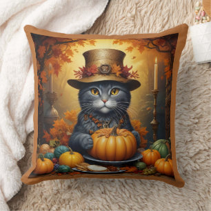 Coussin Charmant Thanksgiving Chat en déguisement