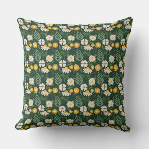 Coussin Charmante marguerite Floral Vert Jaune Motif