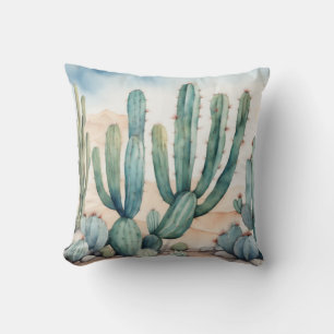 Coussin Charme du désert Aquarelle Cactus Décor