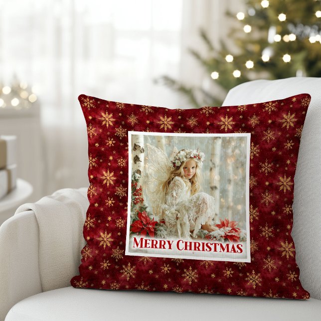 Coussin Charming Cozy Angel Red Gold Christmas Pillow Gift (Charming Cozy Angel Red Gold Christmas Pillow Gift)