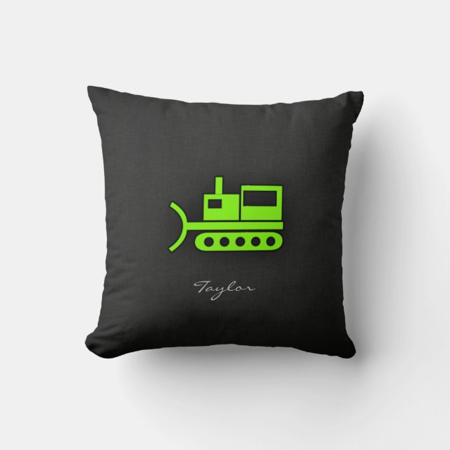 Coussin Chartreuse, Bulldozer vert néon (Recto)
