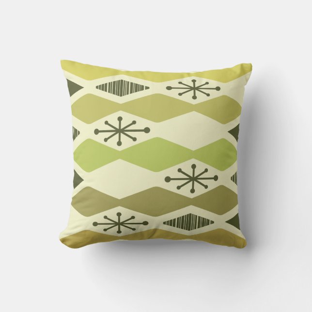 Coussin Chartreuse géométrique de l'ère atomique (Recto)