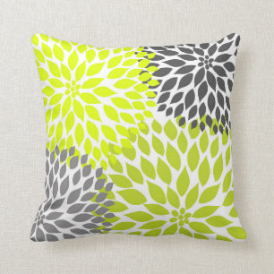 Coussin Chartreuse Green Grey Dahlia Mod décor sofa coussi