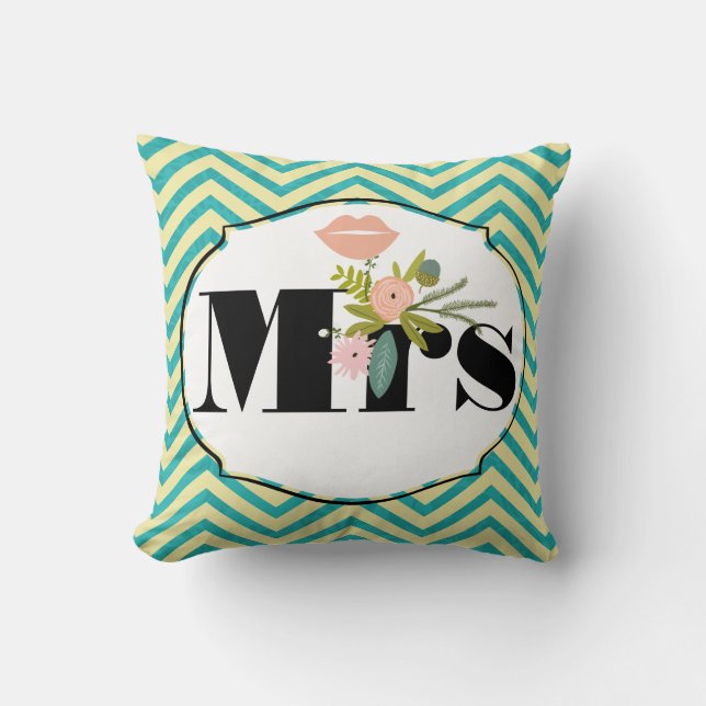 Coussin Chartreuse moderne Turquoise Mariage damassé (Recto)