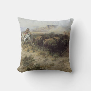 Coussin Chasse au bison no 26 par CM Russell, Indiens Vint