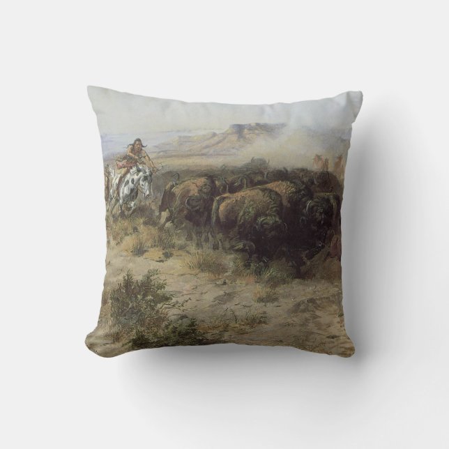 Coussin Chasse au bison no 26 par CM Russell, Indiens Vint (Recto)