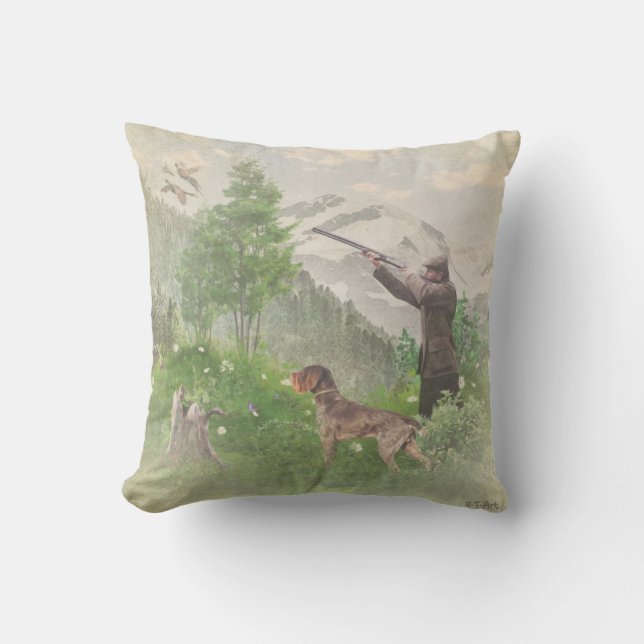 Coussin Chasse avec Allemand À poils durs Pointer Tapestry (Recto)
