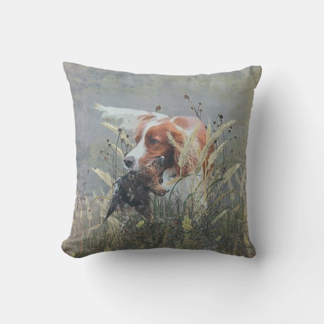 Coussin Chasse avec Epagneul Breton (Recto)