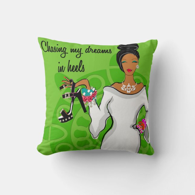 Coussin Chasse de mes rêves dans des talons (Recto)