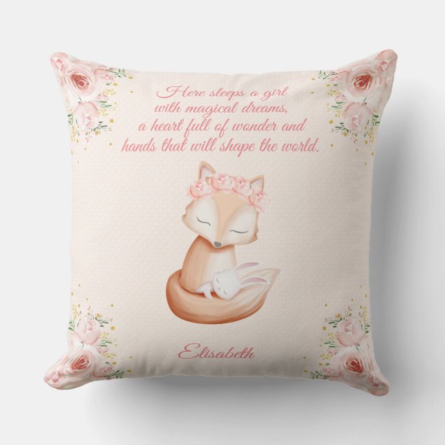 Coussin Chasse-nourrice personnalisée renard doux (Recto)