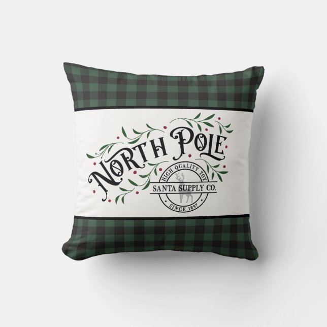 Coussin Chasseur Plaid à bison vert et noir - Pôle Nord (Recto)
