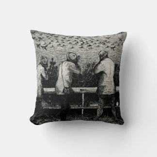 Coussin Chasseurs de canard Scène de chasse noire et blanc