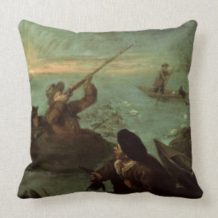 Coussin Chasseurs tirant aux canards (huile sur la toile)
